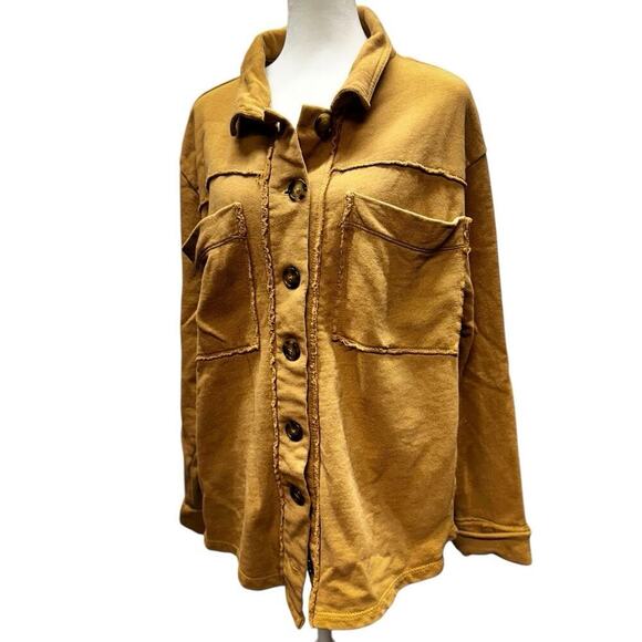 Nordstrom Rack Kensie Oversized Brown Raw Edge Button Front Shacket Size Large - Picture 8 of 13